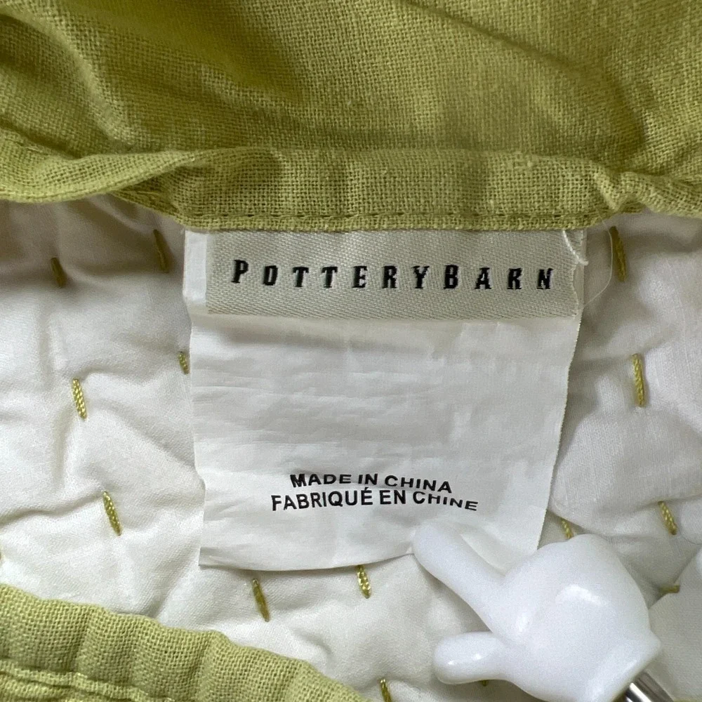 Set Of 2 Pottery Barn Pick Stitch Handcrafted Standard Pillow Shams Green Cotton